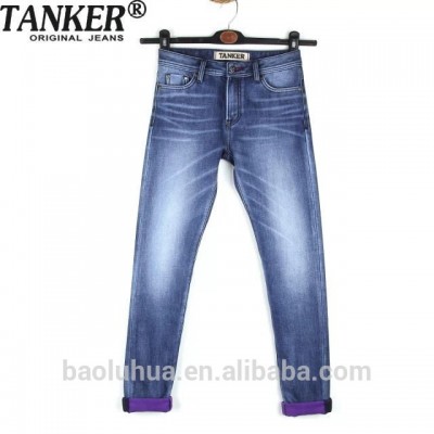 S1146-12 Slim Women Girls tight wash indigo denim whisker nap flannel lined warm keeping jeans