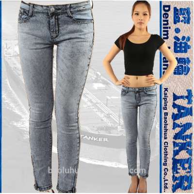 S1067-3 Skinny Women Girls black tinted snow wash denim ankle zipper Jeans